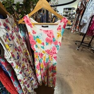 Zara White Floral Dress - Pink and Blue